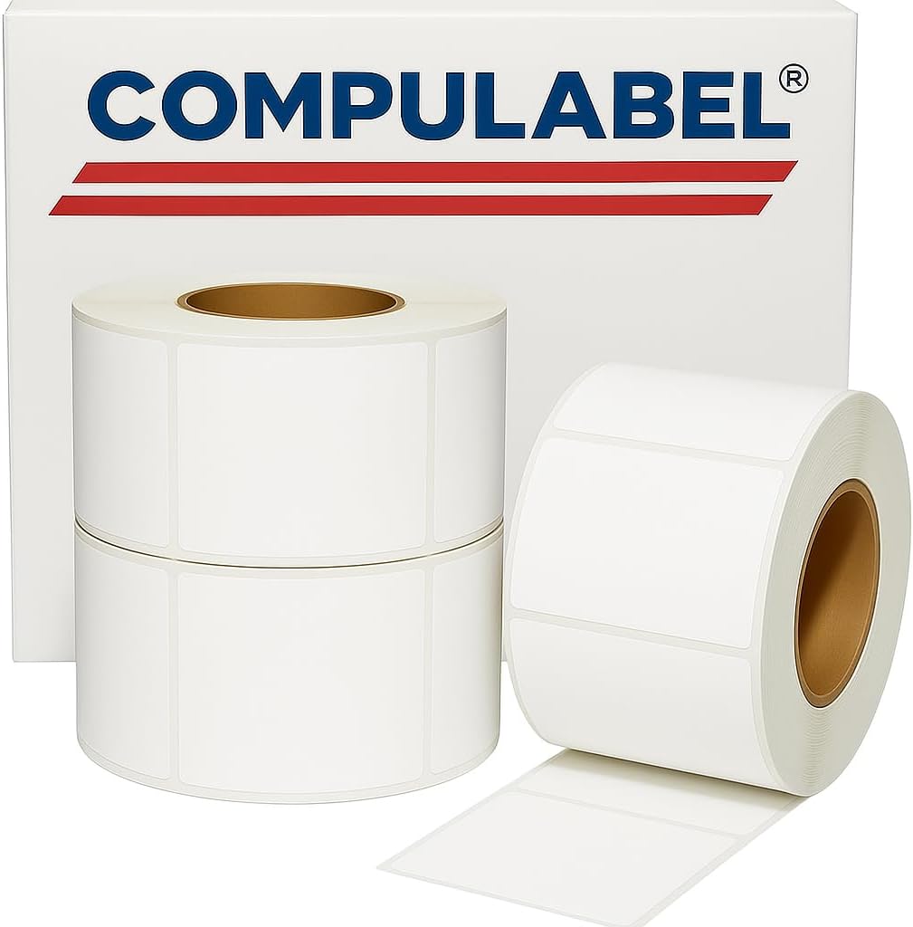 Compulabel 4" x 6" Direct Thermal Labels, White, 3" Core, Perforated, Permanent Adhesive, 3 Rolls, 1000 Labels per roll, 3000 Total