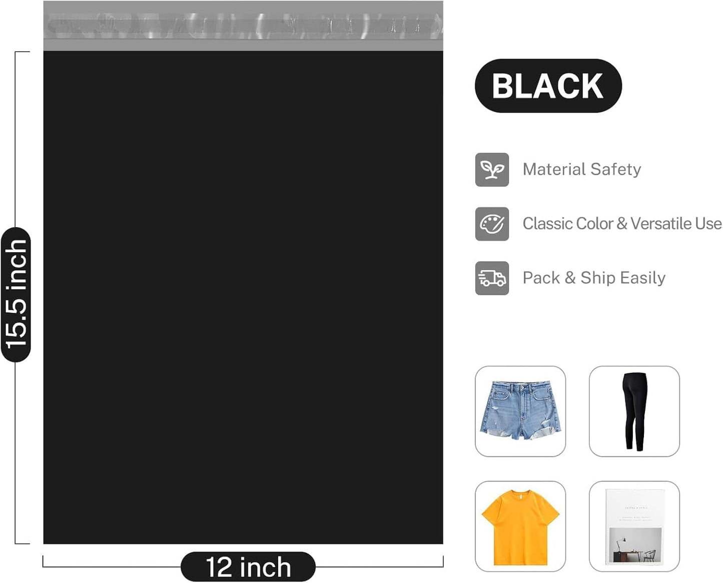 Metronic Poly Mailers 12x15.5 2000 Pack Black, Medium Size Shipping Bags Bulk Mailing Envelopes for Small Business, Mailers Poly Bags for Shipping Self Seal Waterproof, Mailing Bag Packaging Bags