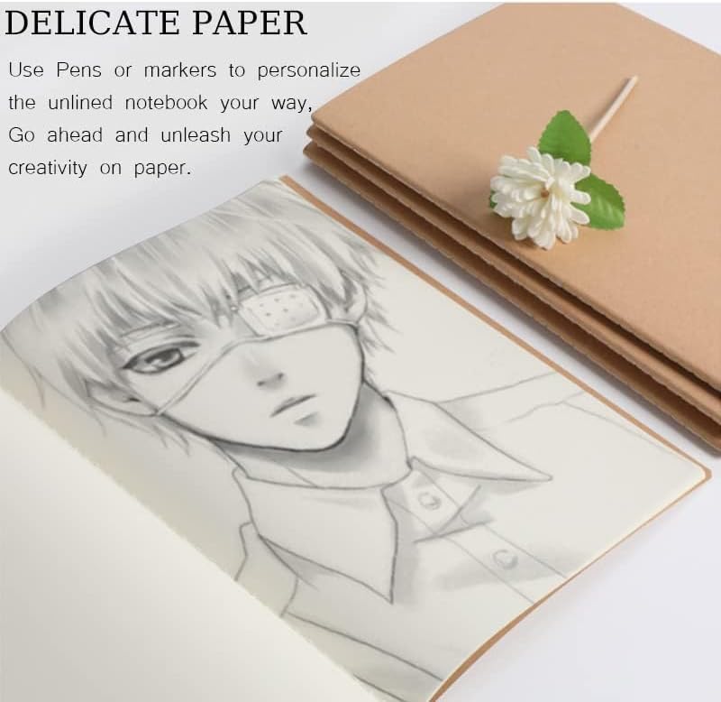 LIONSOUL 90 Pack A5 Blank Kraft Notebooks Bulk, Blank Paper Sketchbooks, Writing Blank Journal Notebook in Bulk, 80 Pages, 8.3x5.5 inch, for Gifts Travelers Office and School Supplies