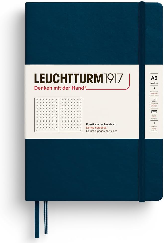 LEUCHTTURM1917 - Notebook Hardcover Medium A5-251 Numbered Pages for Writing and Journaling - Thinking Ahead (Dotted Paper, Deep Sea)