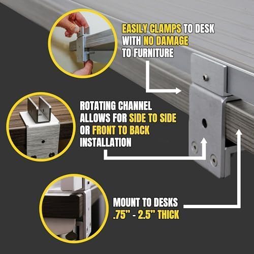 OBEX Polycarbonate Office Desk Mounted Privacy Screen Adjustable Table Top Panel Divider, Universal Aluminum Bracket-USA Made, 24" x 30", Translucent