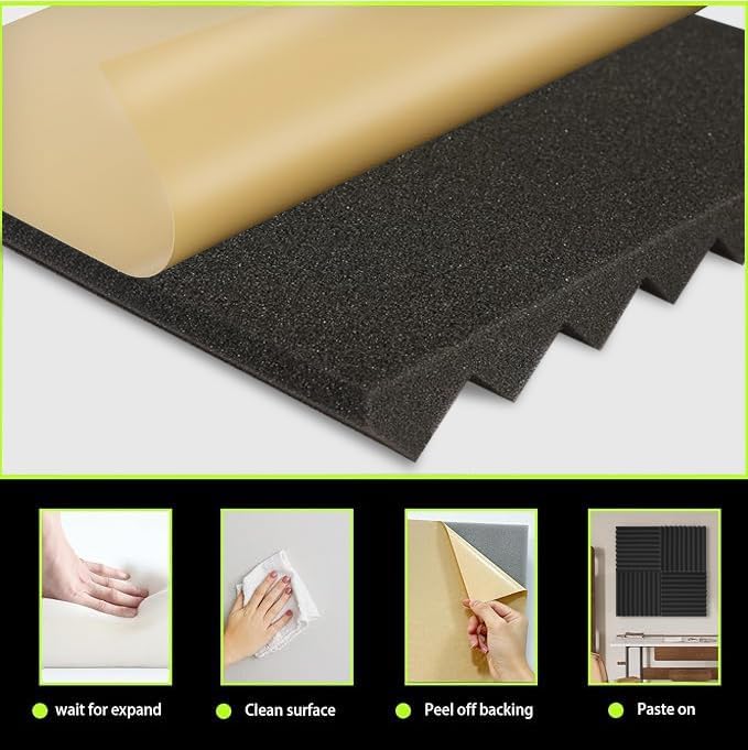 24 Pack Sound Proof Foam Panels for Walls 12x12x1 Inches, Self-Adhesive Wedges Acoustic Panels Sound Absorbing, Acoustic Foam Panels for Recording Studio, Home, Office