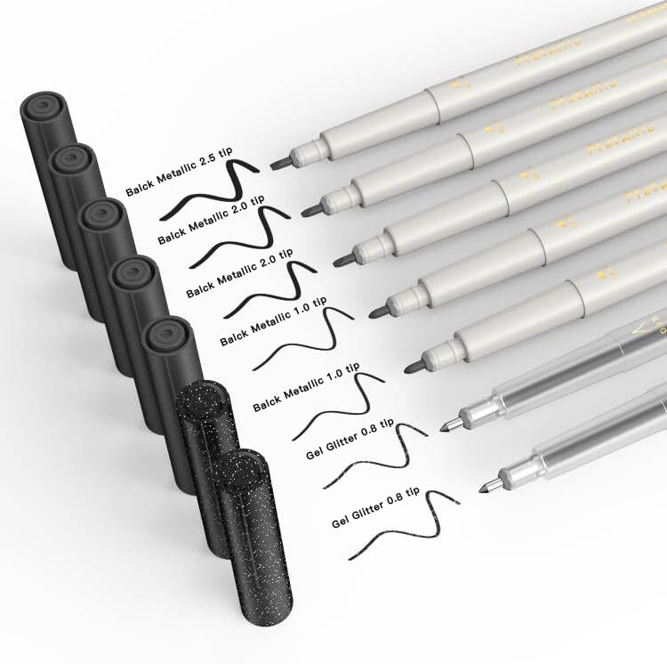 DOOHALO Metallic Grey Black Pens Compatible with Cricut Maker 3/4 Explore2/ 3/Air1.0/0.8/2.0/2.5 Variety Point Tips Gel Glitter Markers for drawing Writing