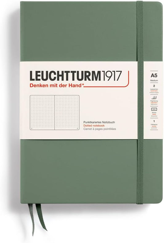 LEUCHTTURM1917 - Notebook Hardcover Medium A5-251 Numbered Pages for Writing and Journaling (Olive, Dotted)