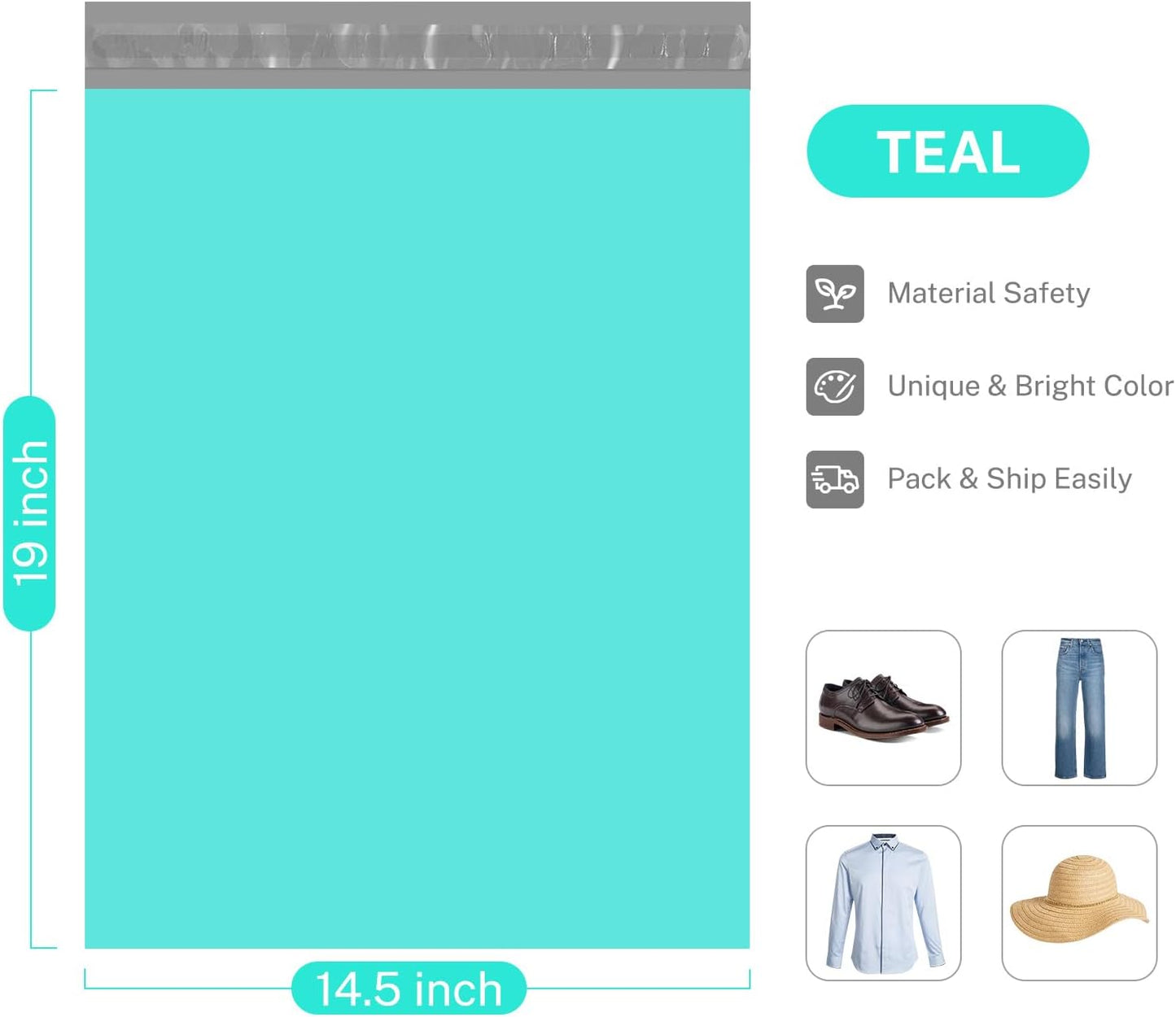 Metronic Teal Poly Mailers 14.5x19 Large Poly Mailers 100 Pack Self-Seal Shipping Bags, Packaging Bags, Shipping Envelopes, Packaging for Small Business, Boutique, Clothing