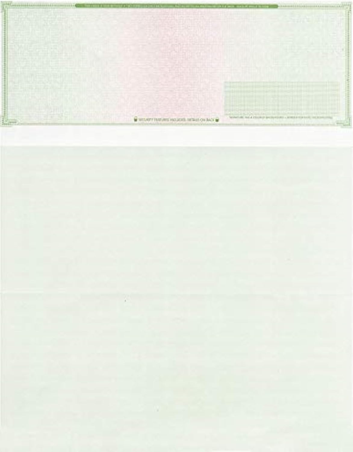 50 Blank Check Stock - Check on Top Mazed - Paper Weight # 70"High Security" Check Paper Green/Red Mazed