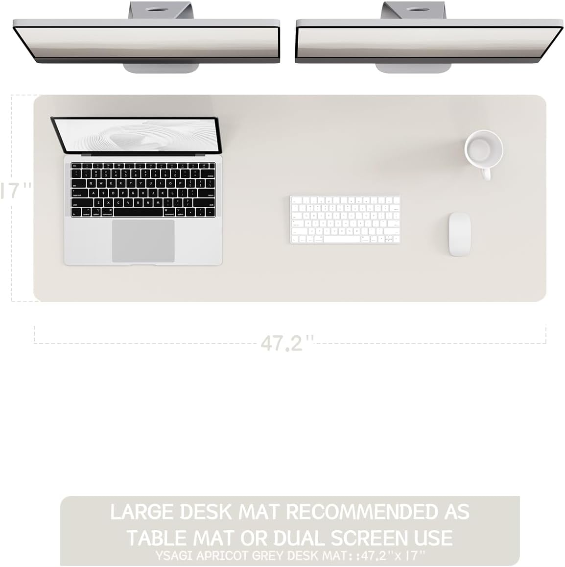 YSAGi Non-Slip Leather Desk Pad Long Size, Waterproof Laptop Computer Desk Keyboard Mat, Table Protector Blotter Mat, Large Mouse Pad for Office/Work/Home/Decor(Apricot Gray, 47" x 17")