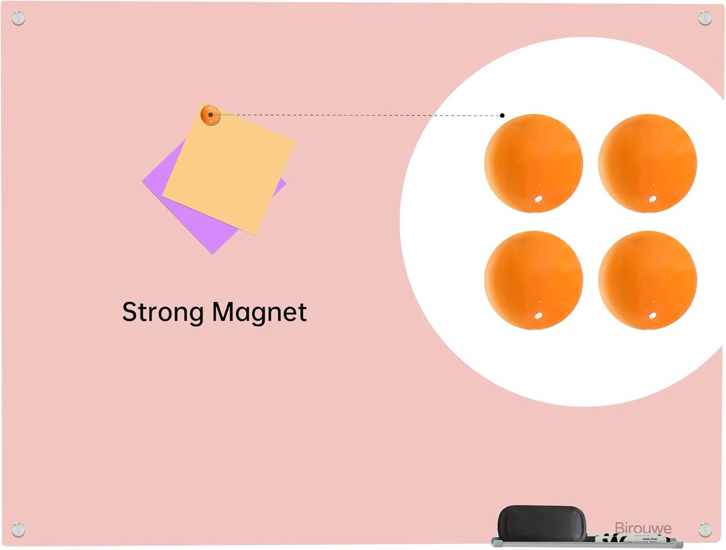 Magnetic Glass Dry Erase Board - White Board 48 x 36 Inch Wall Mounted Glass Whiteboard, Large Frameless Glass White Board for Wall Office, Home & School, Pink