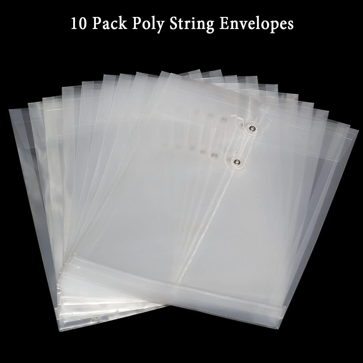Letter Size Clear Poly Envelopes with String Closure 10 Pack, EGOSKY Plastic Envelope Folders with Top Opening