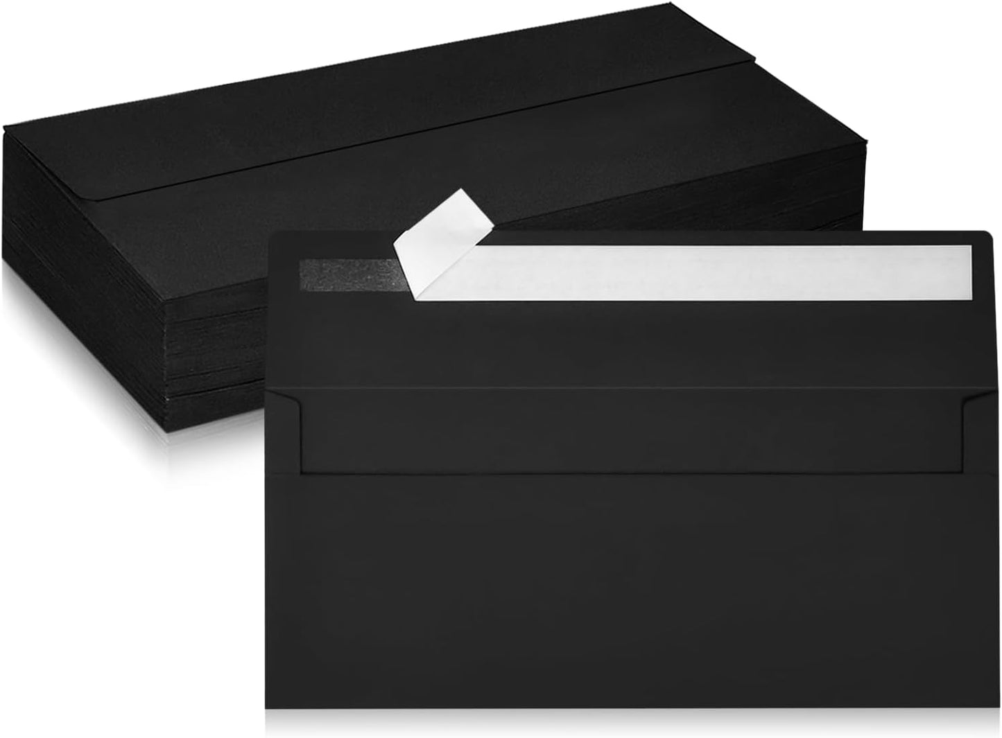 50 Pack #10 Business Envelopes, Black Standard Envelopes Self Seal, Letter Size Business Mailing Envelopes for Checks Letters Invoices Statements Birthday Graduation Wedding,4 1/8 x 9 1/2 Inch