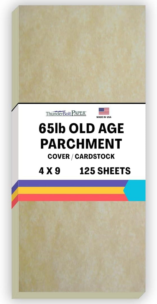 125 Old Age Parchment 65lb Cover Paper Sheets 4" X 9" (4X9 Inches) #10 Envelope Insert Size - Printable Parchment Semblance by The Pulp Process