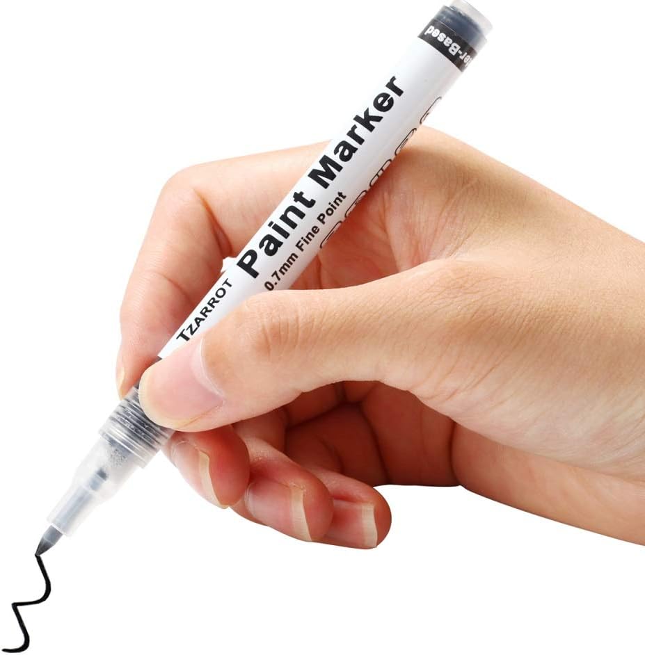 TZARROT White Paint Pen, 8 Pack 0.7mm Acrylic Paint Pens with 2 White 2 Black 2 Gold 2 Silver Permanent Marker for Wood Rock Fabric Metal Plastic Ceramic Acrylic Markers Extra Fine Tip