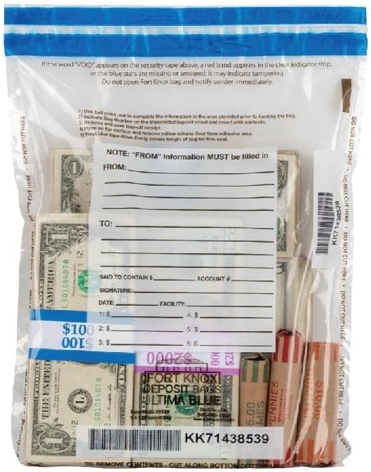 BankSupplies Ultima Blue Clear Deposit Bags | 9W x 12H | Pack of 500 | Transit, Transfer, Valuables | Tamper Evident Tape | Captive Flap Closure | Security Deposit Bag