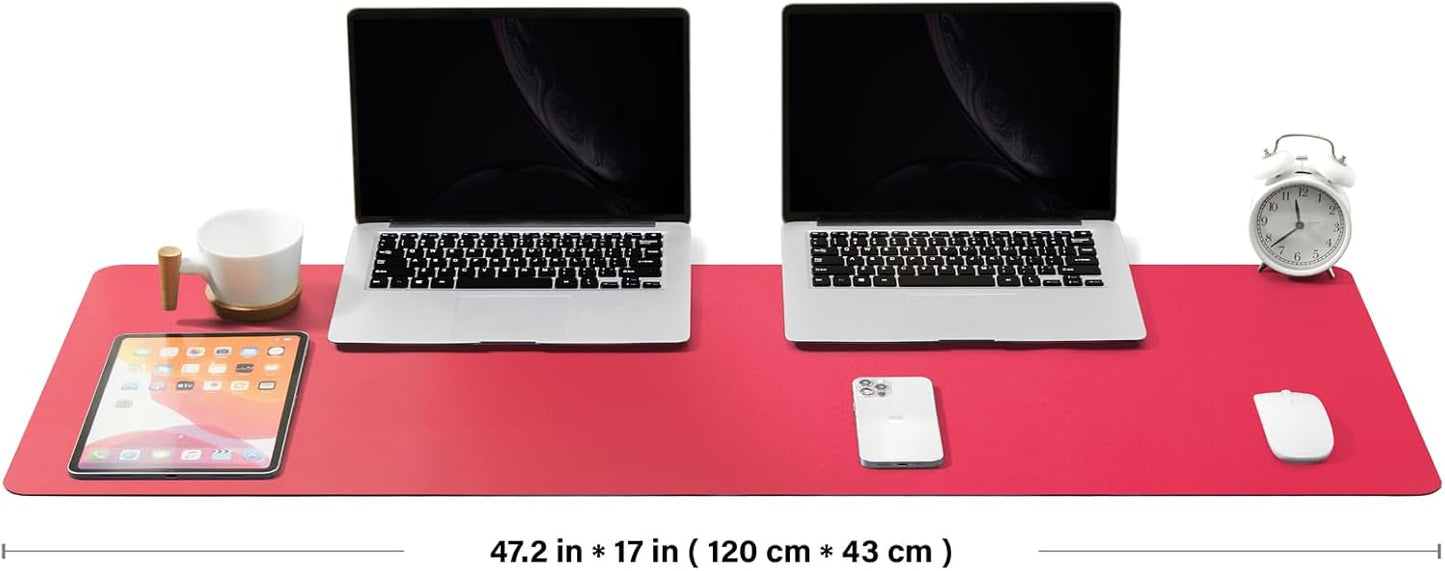 Large Desk Mat - 47.2"x 17" Non-Slip PU Desk Pad for Office and Home - Ideal for Large Mouse Pad and Desk Mats on Top of Desks(Rose Red)
