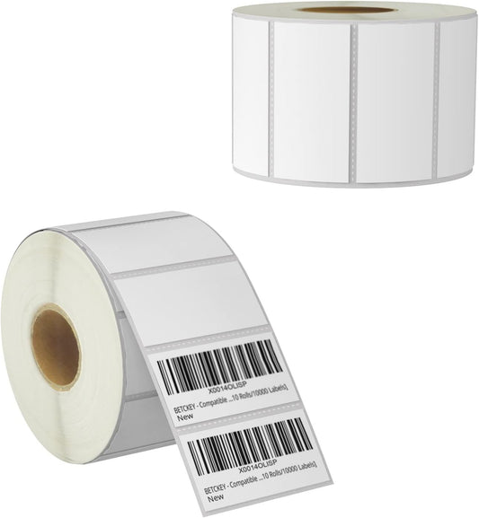 BETCKEY - 2" x 1" (51 mm x 25 mm) UPC Barcode & Address Labels Compatible with Zebra & Rollo Label Printer,Premium Adhesive & Perforated [2 Rolls, 2600 Labels]