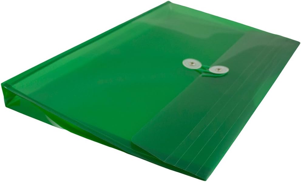 JAM PAPER Plastic Envelopes with Button & String Tie Closure - Legal Booklet - 9 3/4 x 14 1/2 - Green - 12/Pack