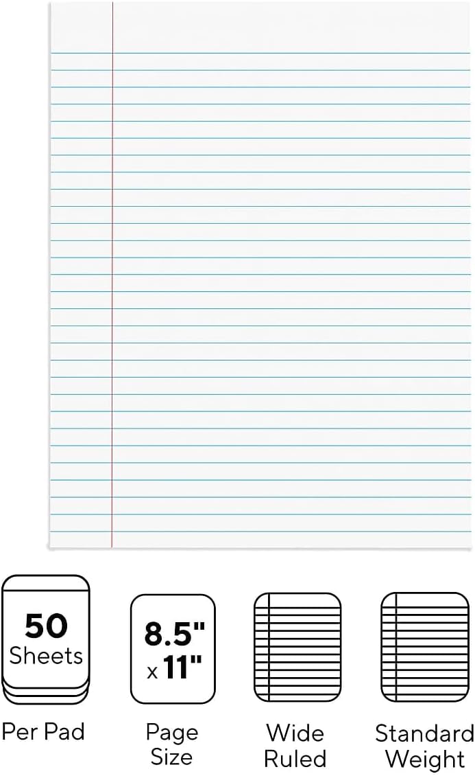 Staples 154120 Notepads 8.5-Inch X 11-Inch Wide White 50 Sh./Pad 12 Pads/Pk