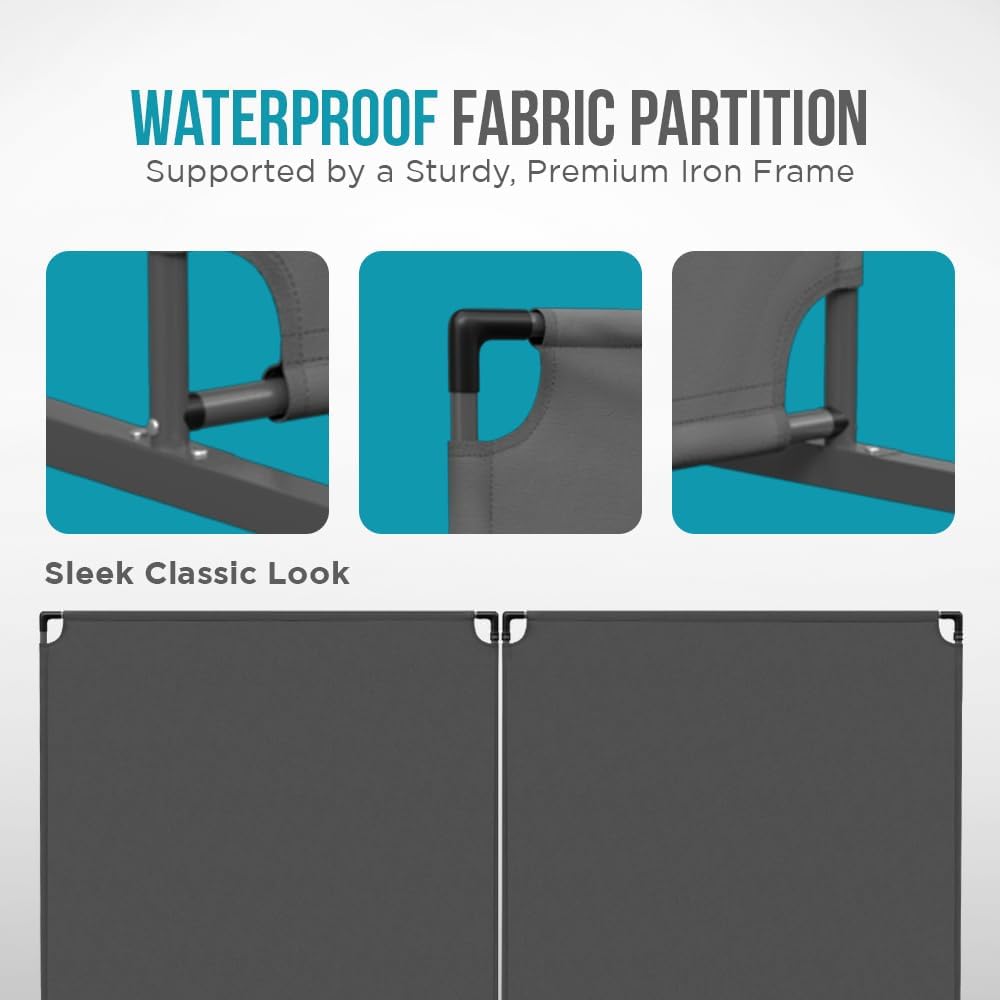 Steel-AID 50-inch Rolling Privacy Room Divider - Freestanding Office Wall Partition with Non See-Through Blackout Screen - Sturdy & Durable Iron Frame - Rolling Wheels - Black, White, Gray & Blue
