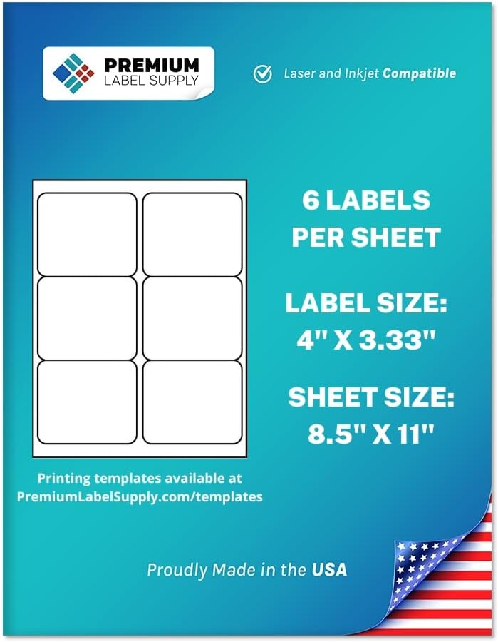 Premium Label Supply White Sticker FBA Labels – 4" x 3.33" – Laser/Inkjet Compatible – (6 per Sheet), 2000 Sheets - 12,000 Total Adhesive Labels