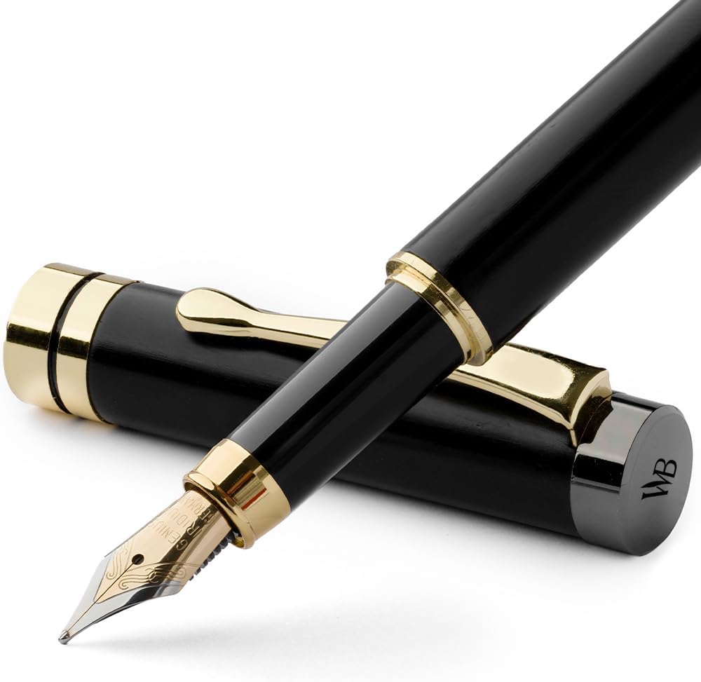 Wordsworth & Black Fountain Pen Set, Luxury Bamboo Wood - Medium Nib, Gift Case; Includes 6 Ink Cartridges, Ink Refill Converter -Journaling, Calligraphy, Drawing, Smooth Writing [Black Wood]