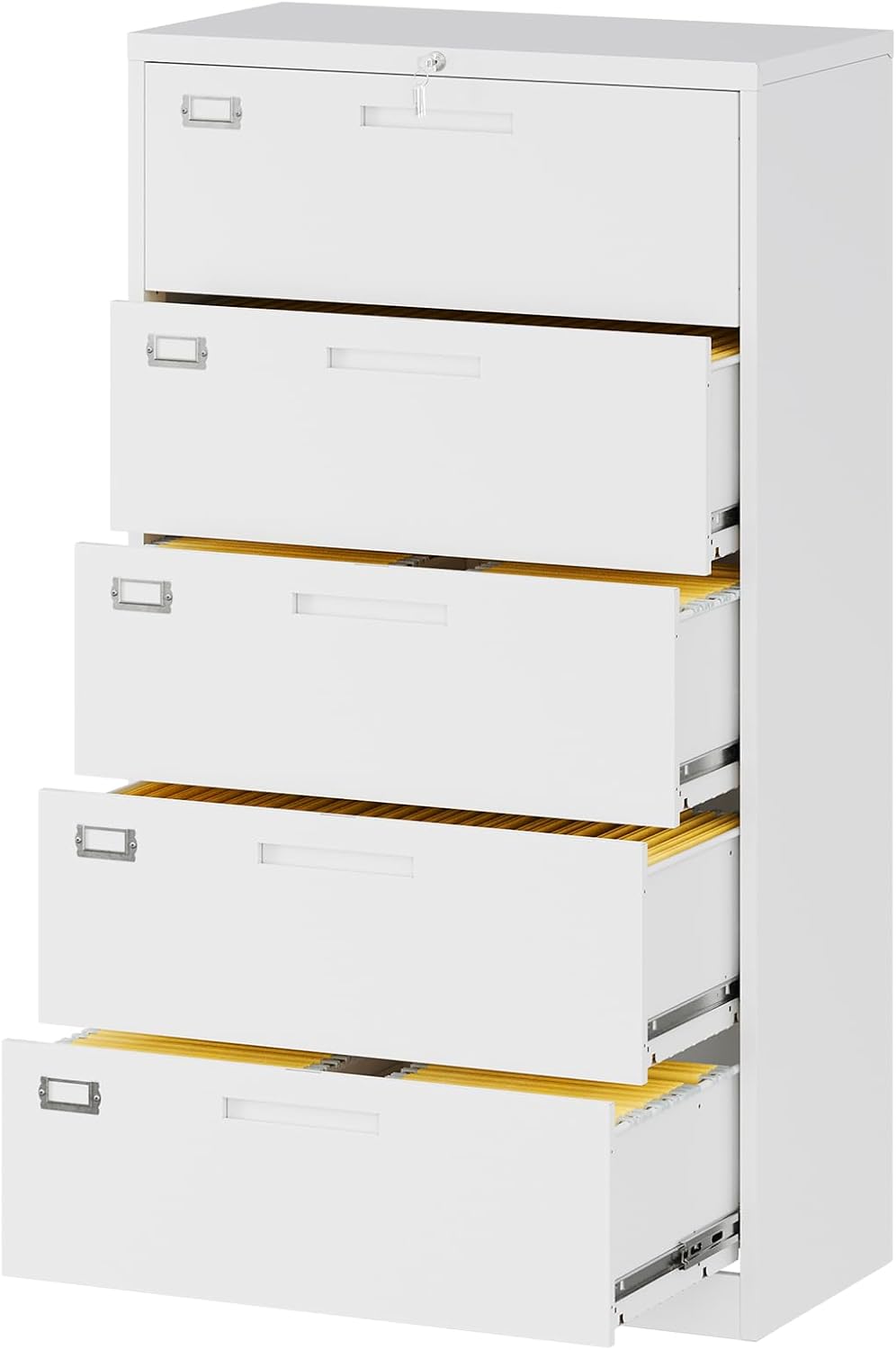 Lateral File Cabinet with 5 Drawers - White Metal Steel Filling Cabinets for Home Office - Lockable Storage Cabinet for Hanging Files Letter/Legal/F4/A4 Size-Assembly Required