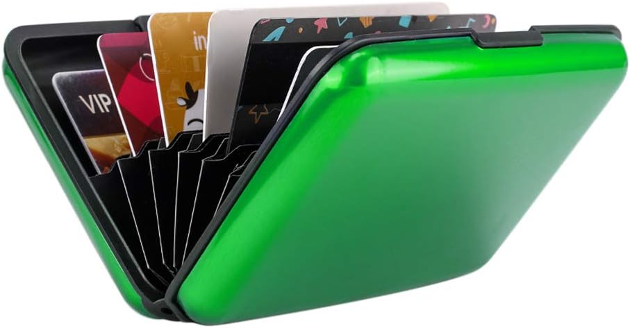 ELFISH Mini RFID Aluminum Wallet Credit Cards Holder Business Card Case Metal ID Case for Men Women (Green)