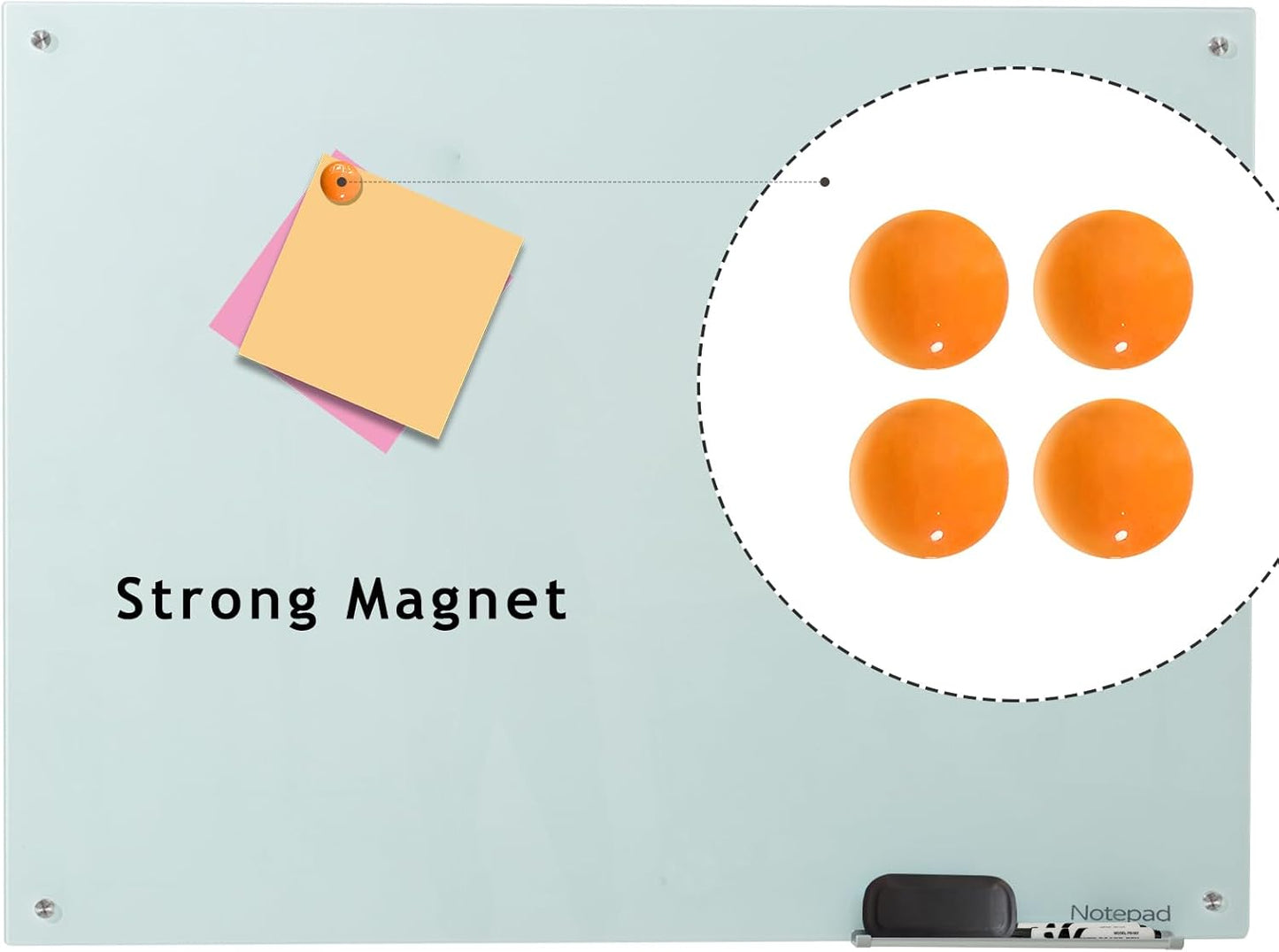 Magnetic Glass Dry Erase Board - White Board 48 x 36 Inches Wall Mounted Glass Whiteboard, Large Frameless Glass White Board for Wall Office, Home & School