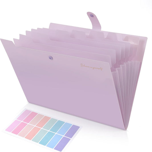SKYDUE Expanding File Folder, Accordion File Organizer with 8 Pocket & Inner Card Pocket, Expandable Document Paper Receipt Holder for School Office Hospital, Letter/A4 Size Purple