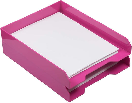 JAM PAPER Stackable Paper Trays - Pink - Desktop Document, Letter, & File Organizer Tray - 2/Pack