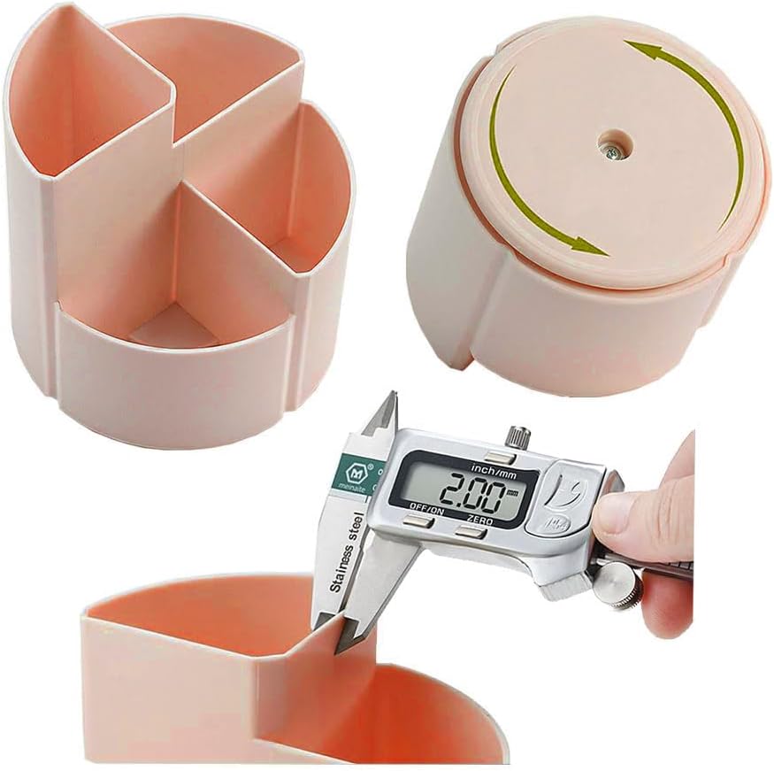 OWLFAVO Desk Pencil Pen Holder, 4 slots 360-Degree Spinning Desk Organizers, Rotating Desktop Storage Stationery Supplies for School, Home, Office, Kitchen, Makeup Brush, Dusty Pink