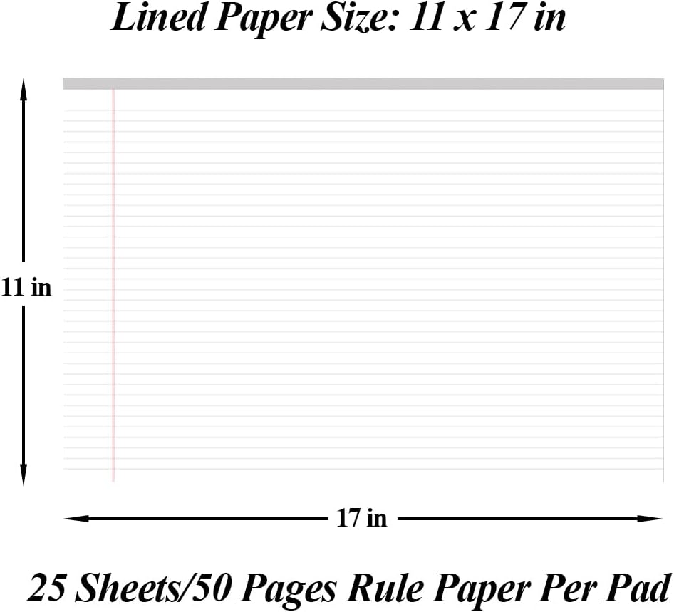 Yaridar 17" x 11" Legal Pads, 25 Sheets/50 Pages Per Legal Note Pads, Line Notepads, 100Gsm White Line Paper