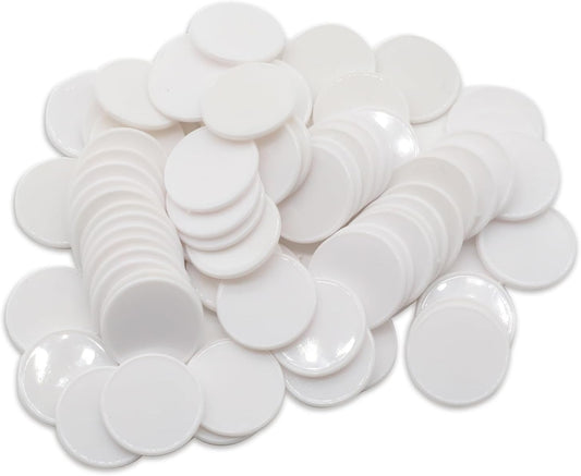 Set of 100 Opaque Plastic Learning Counters Mini Poker Chips Game Tokens with Storage Box (White, 1.26 Inch)