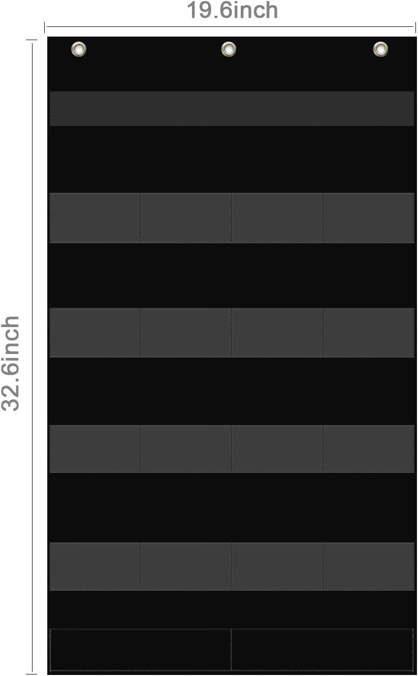 REGELETO Class Jobs Pocket Chart with 17 Pockets and 2 Storage Bags,Class Management Educational Pocket Chart Teacher's Helper Size: 32.6" L x 19.6 H" inch Bulletin Board for Classroom (Black)