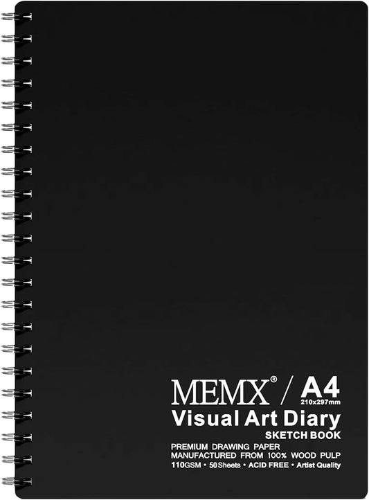 MEMX Poly Cover Sketch Book, 8.5”X11.5” 100 Pages (110gsm), Spiral Bound Artist Sketch Pad Notebook, Durable Acid Free Drawing Paper for Drawing, Writing, Painting, Sketching or Doodling, White