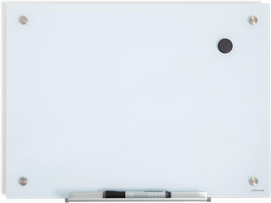 U Brands Magnetic Glass Dry Erase Board with Silver Grommets, Office Supplies, 24” x 18" Inches, Includes Dry Erase Marker
