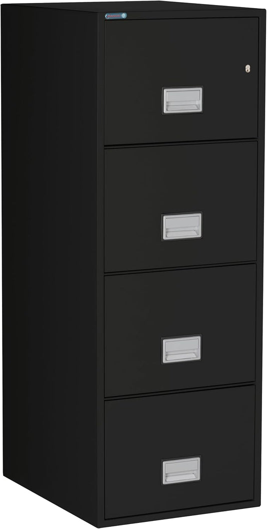 25 inch 4-Drawer Vertical Fireproof File Cabinet – Legal and Letter Size Filing – Key Lock – Water Resistant Seal – Fire and Impact Rated – Black Finish – Model LGL4W25B