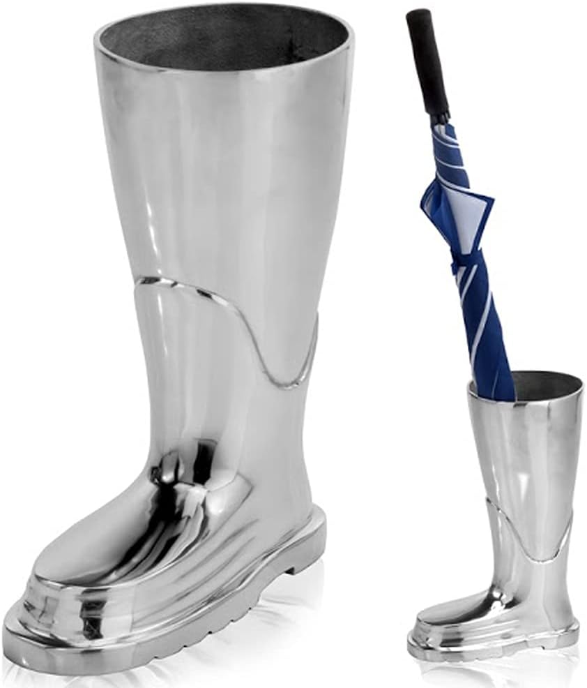 Modern Day Accents 3525 Bombero Boot Umbrella stand for umbrellas, Umbrella Organizer, Cane Holder, Silver, Entryway Decorative Umbrella Stand, Umbrella Holder, Home, Office Decor, 10.5"Lx7"Wx15.75"H