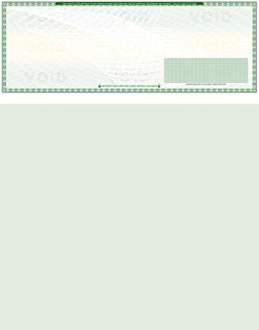 50 Blank Check Stock - Check on Top Art Deco- Paper Weight # 70"High Security" Check Paper Green Art Deco