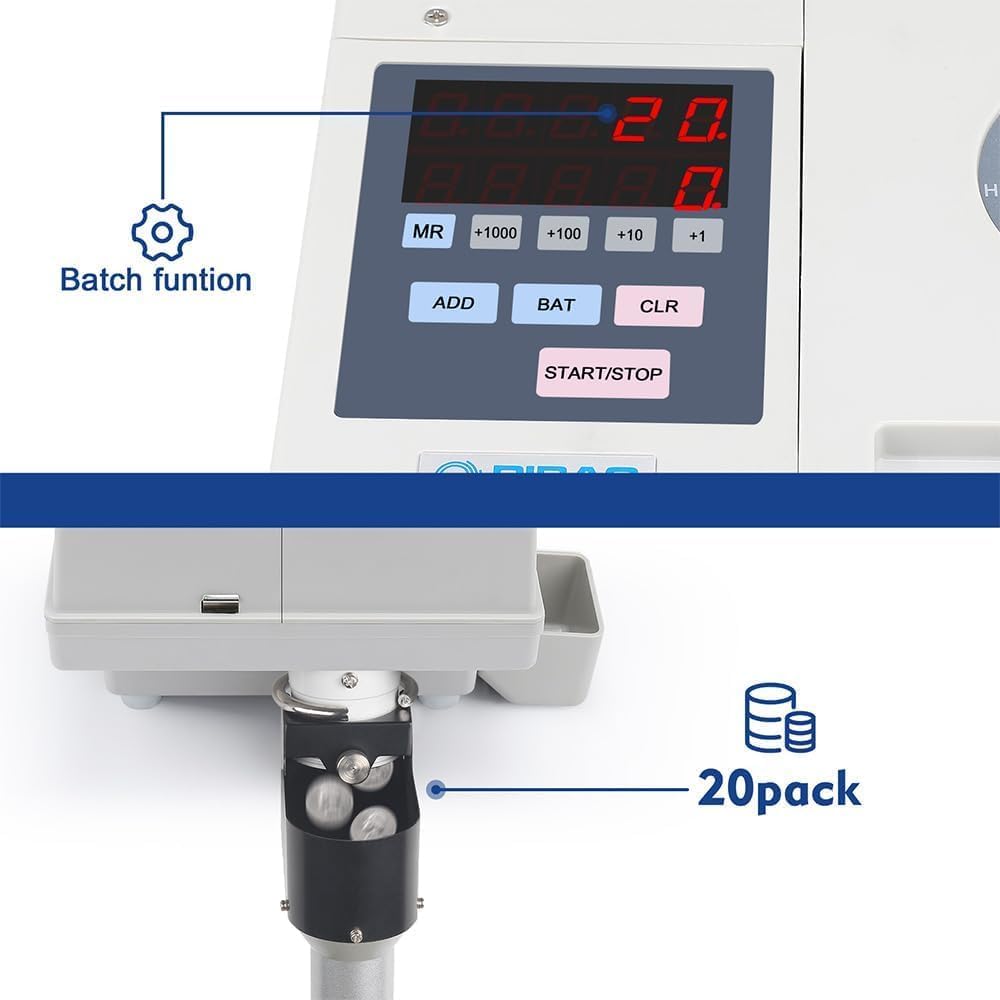 Ribao CS-10S High Speed Portable Coin Counter and Sorter, 1800 Coins per Minute Counting Speed, 2000 Coins Hopper Capacity, Suitable for International Coins and Tokens, Two-Year Warranty