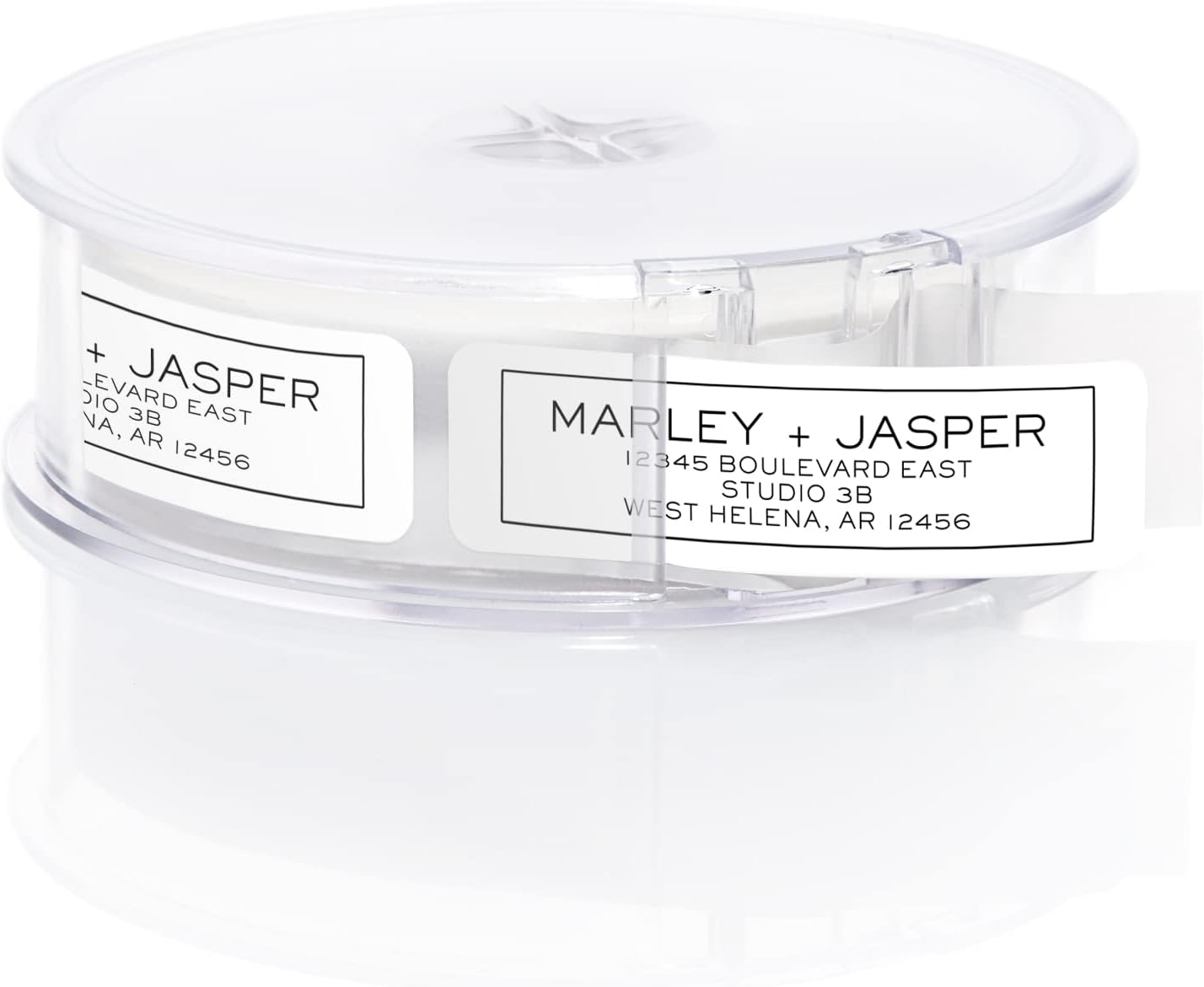 Simple Modern Outline Rolled Address Labels/Roll of 250 Square Box Personalized Address Labels/Designer Return Address Stickers in Elegant Plastic Dispenser