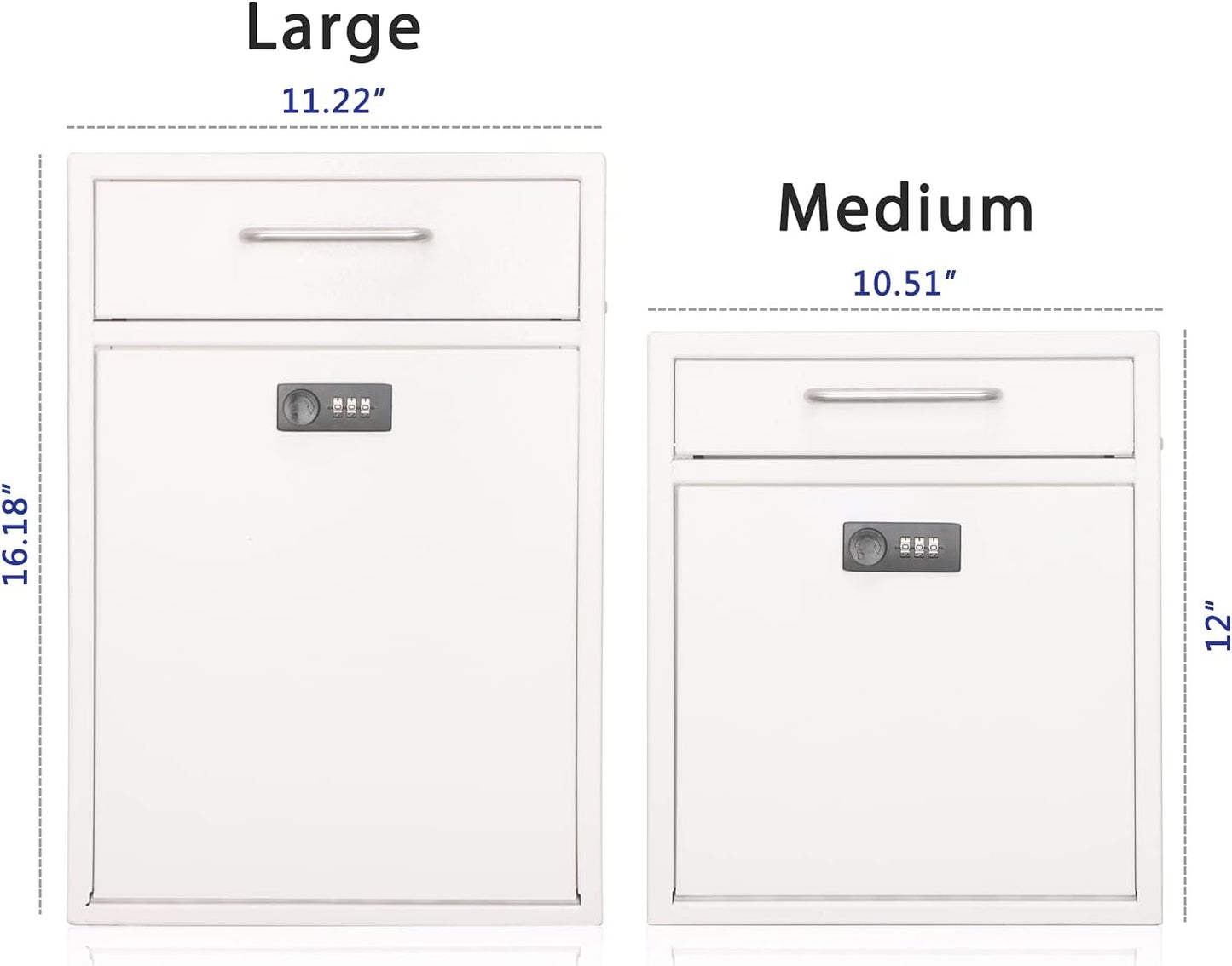 xydled Wall-Mount Mailbox with Combination Lock, Steel Key Lock Mail Boxes Outdoor, Locking Wall Mount Mailbox, Security Key Drop Box, Collection Boxes, 17.2H x 12.2L x 5.8W Inches, White, XL Large