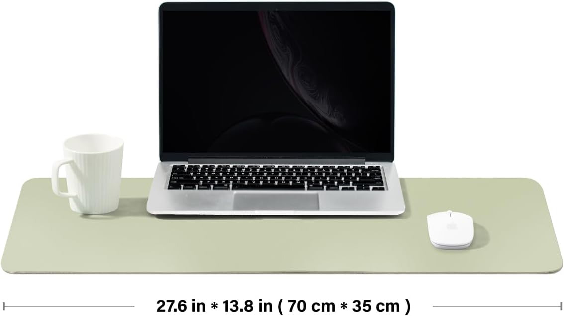 Leather Desk Mat - Non-Slip PU Desk Pad for Office and Home - Desk Organization and Accessories - Ideal for Large Mouse Pad and Desk Mats on Top of Desks (Light Green,27.6"x 13.8")
