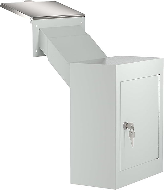Pochar Through The Wall Drop Box with Lock - Wall Mailbox with Rainproof Cover & 10inch Adjustable Chute - Heavy Duty Locking Key Drop Box Deposit Safe for Mail, Rent, Cash, Payment (Off-White)