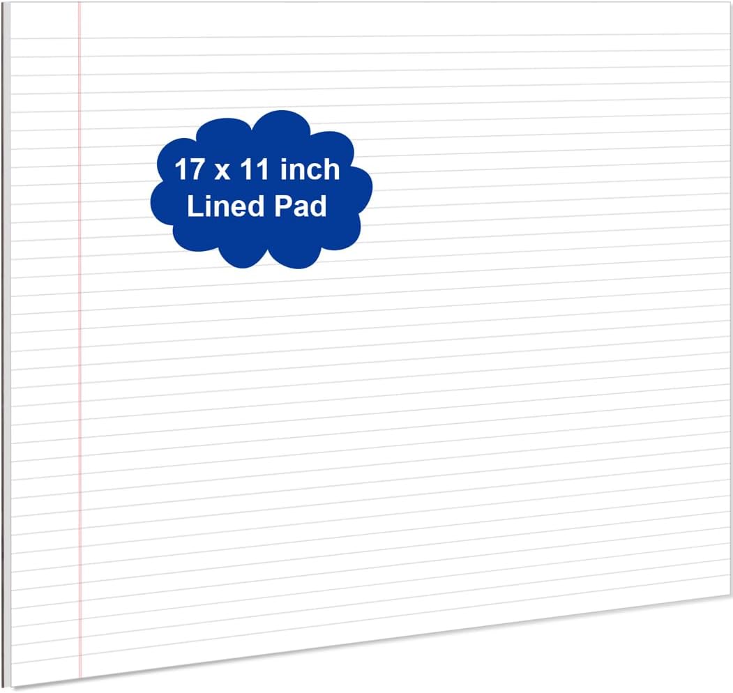 Yaridar 17" x 11" Legal Pads, 25 Sheets/50 Pages Per Legal Note Pads, Line Notepads, 100Gsm White Line Paper