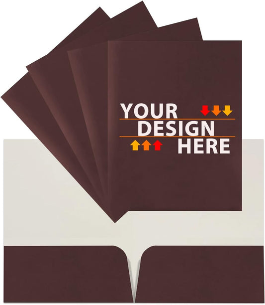 JAM PAPER Custom Printed Semi-Gloss Folders with Round Corner Pockets - Personalized Logo & Text - 12pt C1S - Brown - 100/Pack