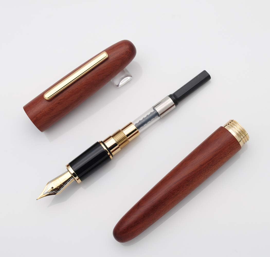 JINHAO 9056 Natural Wood Fountain Pen Handmade Ink Pen (Rosewood, Fine Nib 0.5mm)