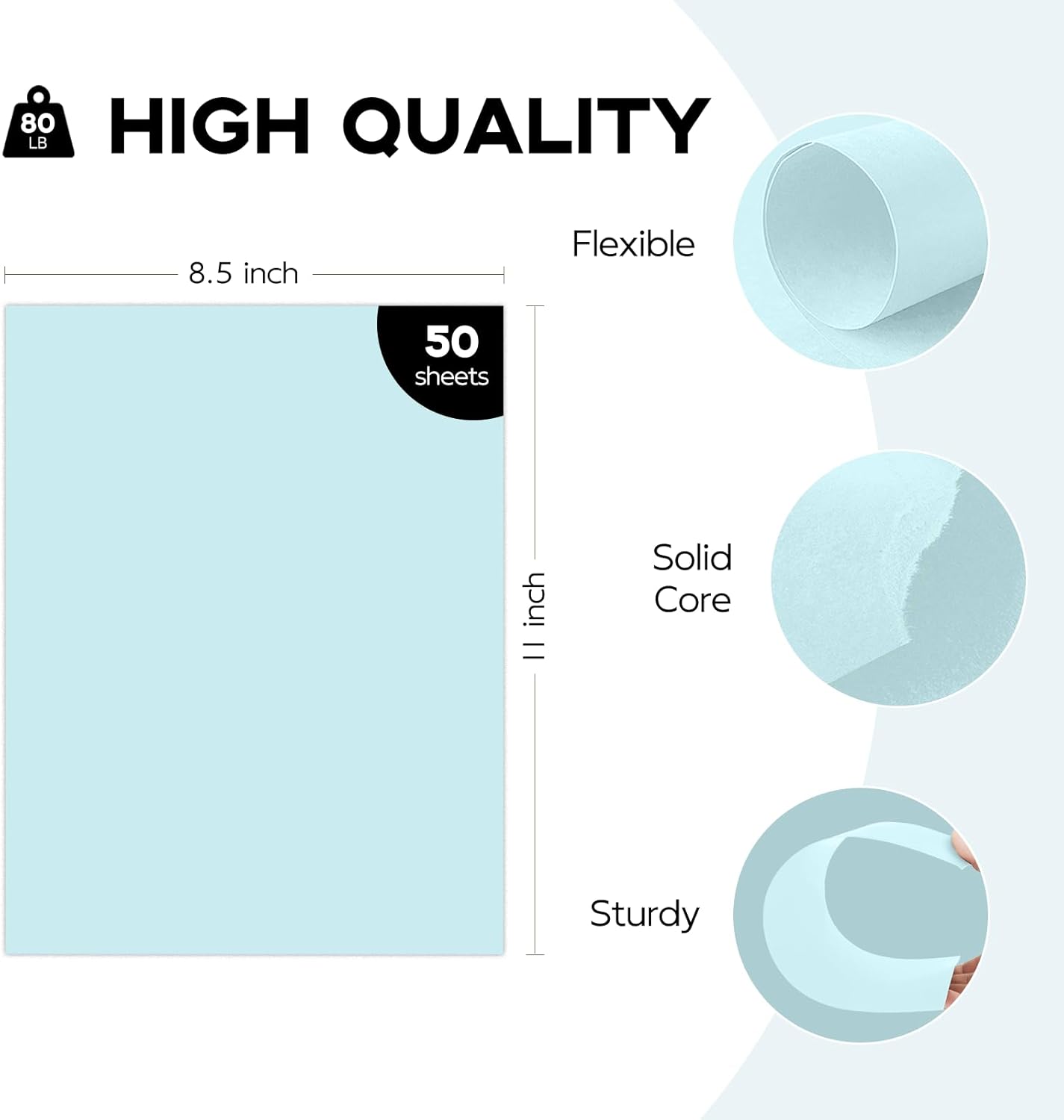 50 Sheets Light Blue Cardstock Paper 8.5 x 11, Goefun 80lb Card Stock Printer Paper for Arts & Crafts, Presentations, Stationary Printing