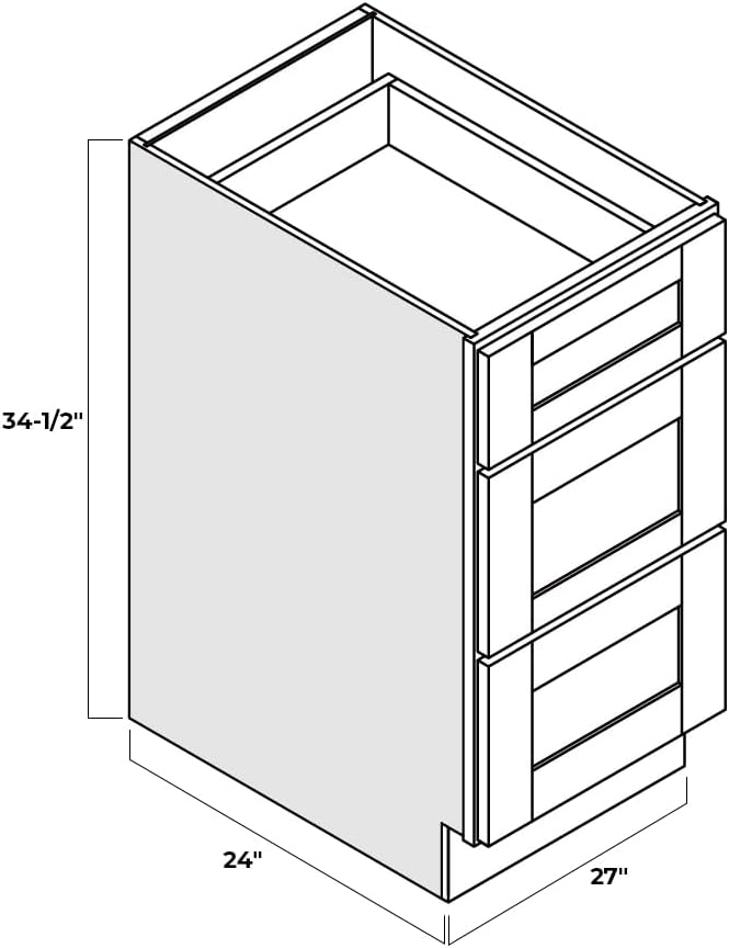 Shaker Style Pebble Grey RTA Base Cabinet with 3Drawer by Solid Wood for Kitchen, Bathroom, Bedroom or Office Featuring, and Storage Separation(27" W x 24" D x 34-1/2" H)