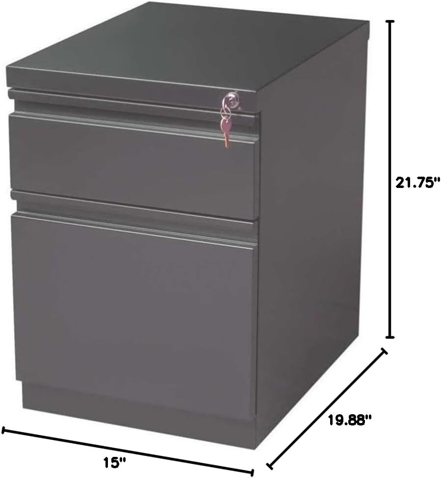 BOWERY HILL 20" D Mobile Pedestal File 2-Drawer Box/File Full Width Pull Charcoal