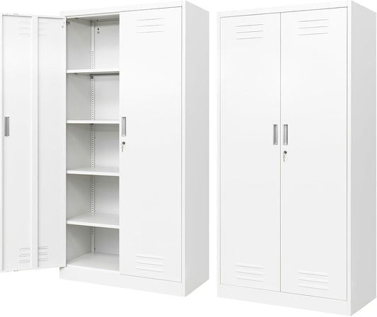 BESFUR Metal Garage Storage Cabinets 72”H, Black Steel Locking Tool File Cabinets with 2 Doors and 5 Adjustable Shelves for Home Office, Garage,School, Apartment, Warehouse, Utility Room